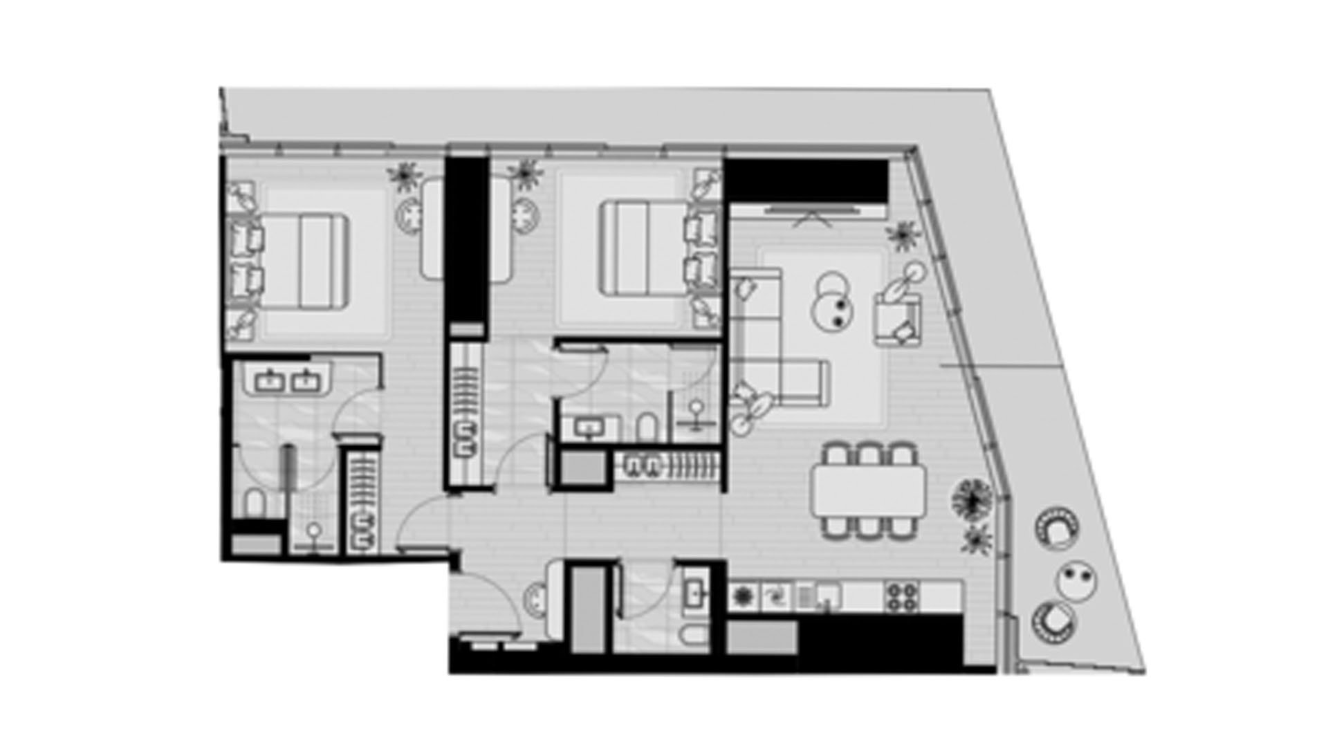 Планировка квартиры 2 спальни в ЖК ICONIC TOWER № 11009