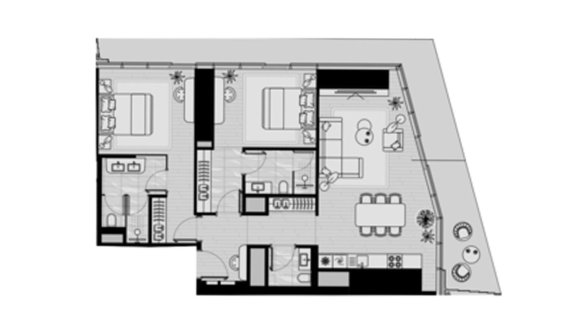 Планировка квартиры 2 спальни в ЖК ICONIC TOWER № 11009 (2D)