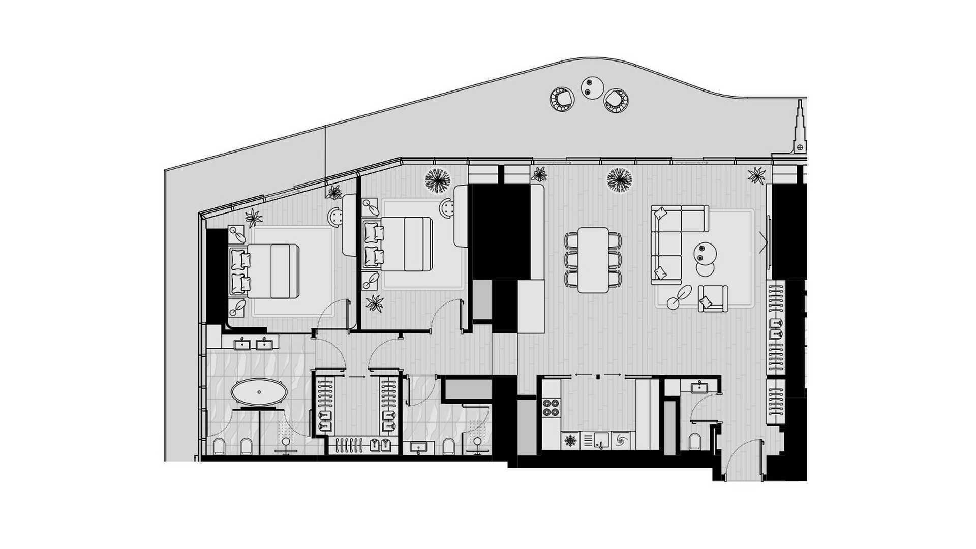 Планировка квартиры 2 спальни в ЖК ICONIC TOWER № 11016