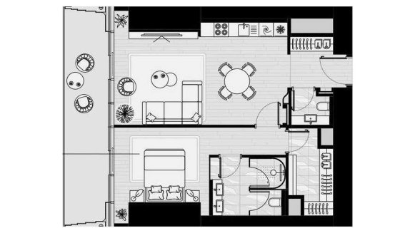 Apartment floor plan, 1 bedroom in ICONIC TOWER No. 11011 (2D)