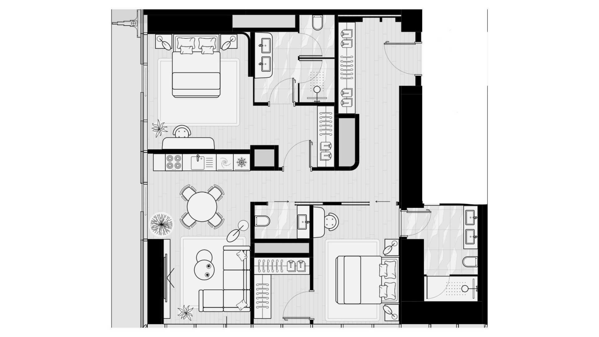 Apartment floor plan, 2 bedrooms in ICONIC TOWER No. 11015